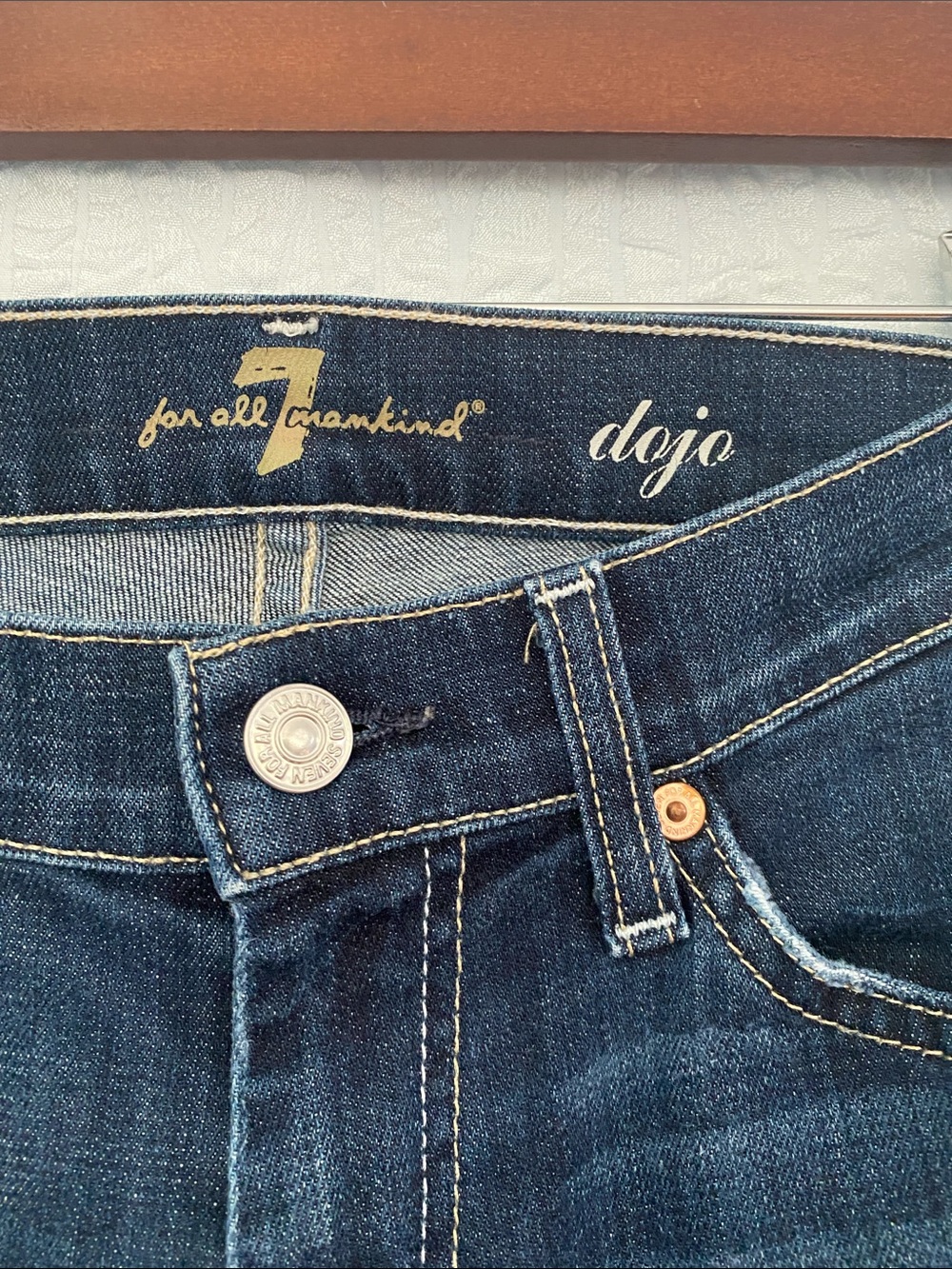 7 For All Mankind Dojo Lo Rise Dark Blue Flare Jeans Y2K - Picture 4 of 13